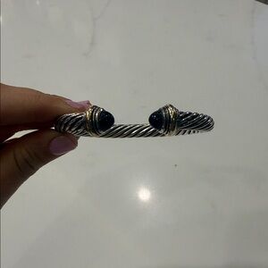 David Yurman Silver Twisted Cuff Bracelet with Amathyst Stone